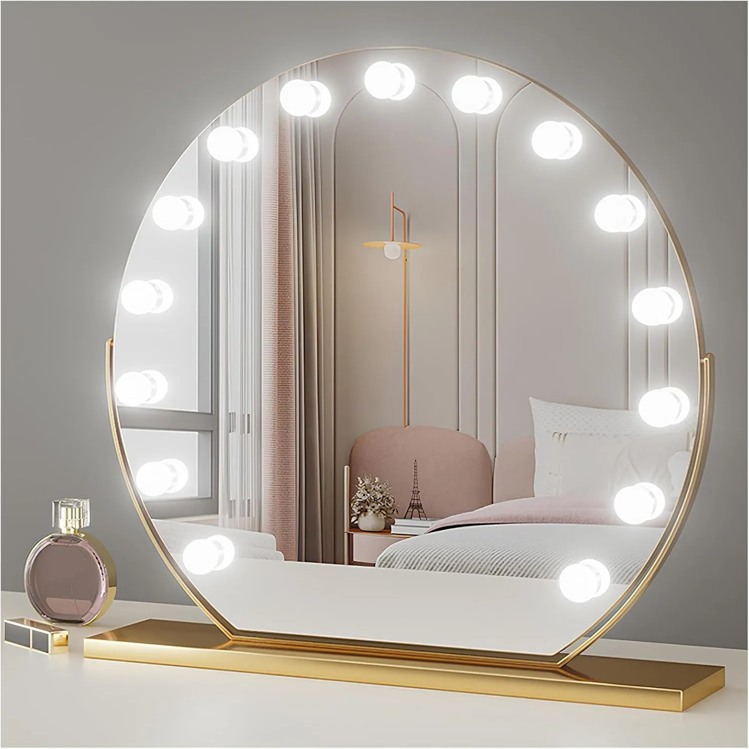 Vanity Mirror with Lights, Tabletop Mirror with 3 Color Lighting, Makeup Mirror 360° Rotation(Gold,40cm(15.7in))