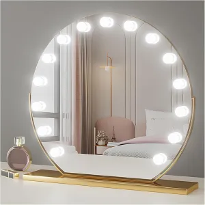 Vanity Mirror with Lights, Tabletop Mirror with 3 Color Lighting, Makeup Mirror 360° Rotation(Gold,40cm(15.7in))