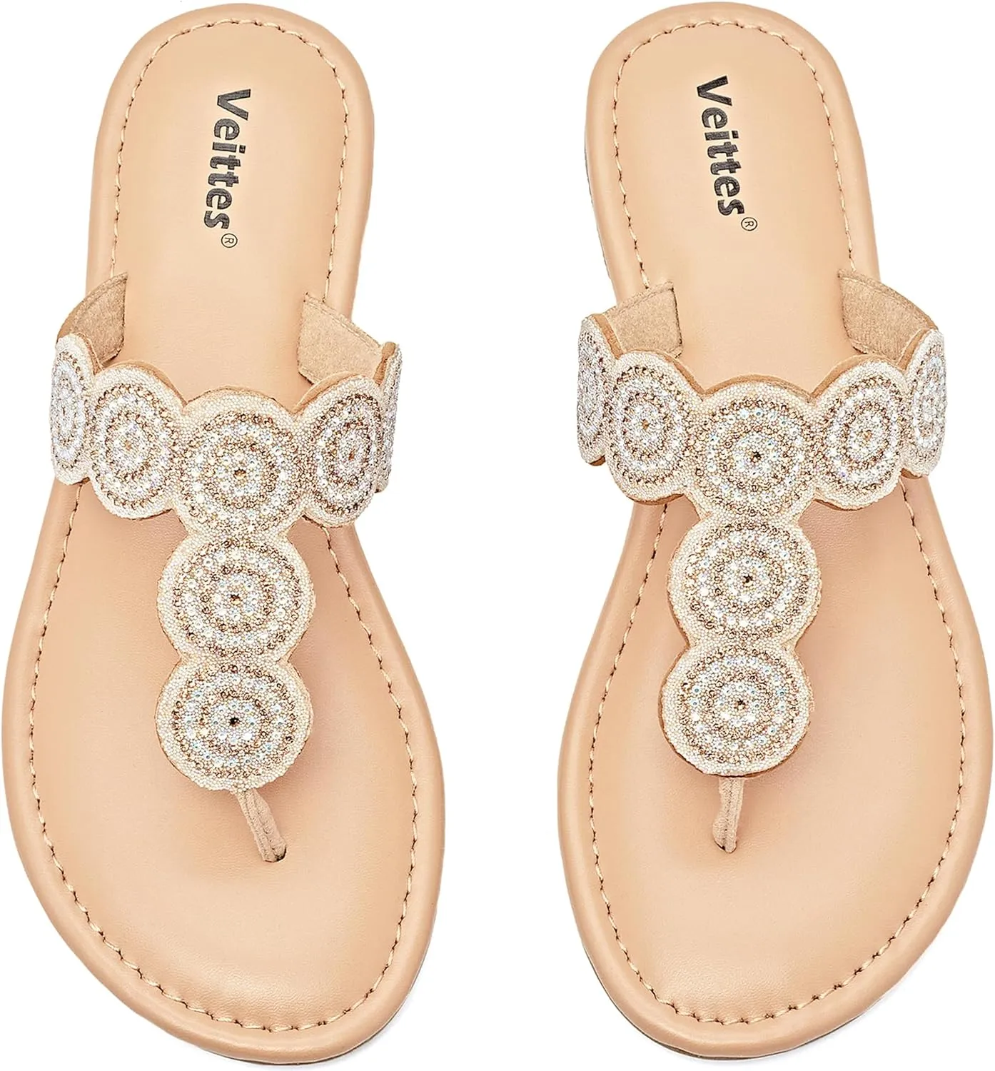 Veittes Women's Flat Slide Sandals - Comfort Casual Criss Cross Flat Summer Shoes.