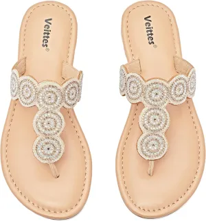 Veittes Women's Flat Slide Sandals - Comfort Casual Criss Cross Flat Summer Shoes.