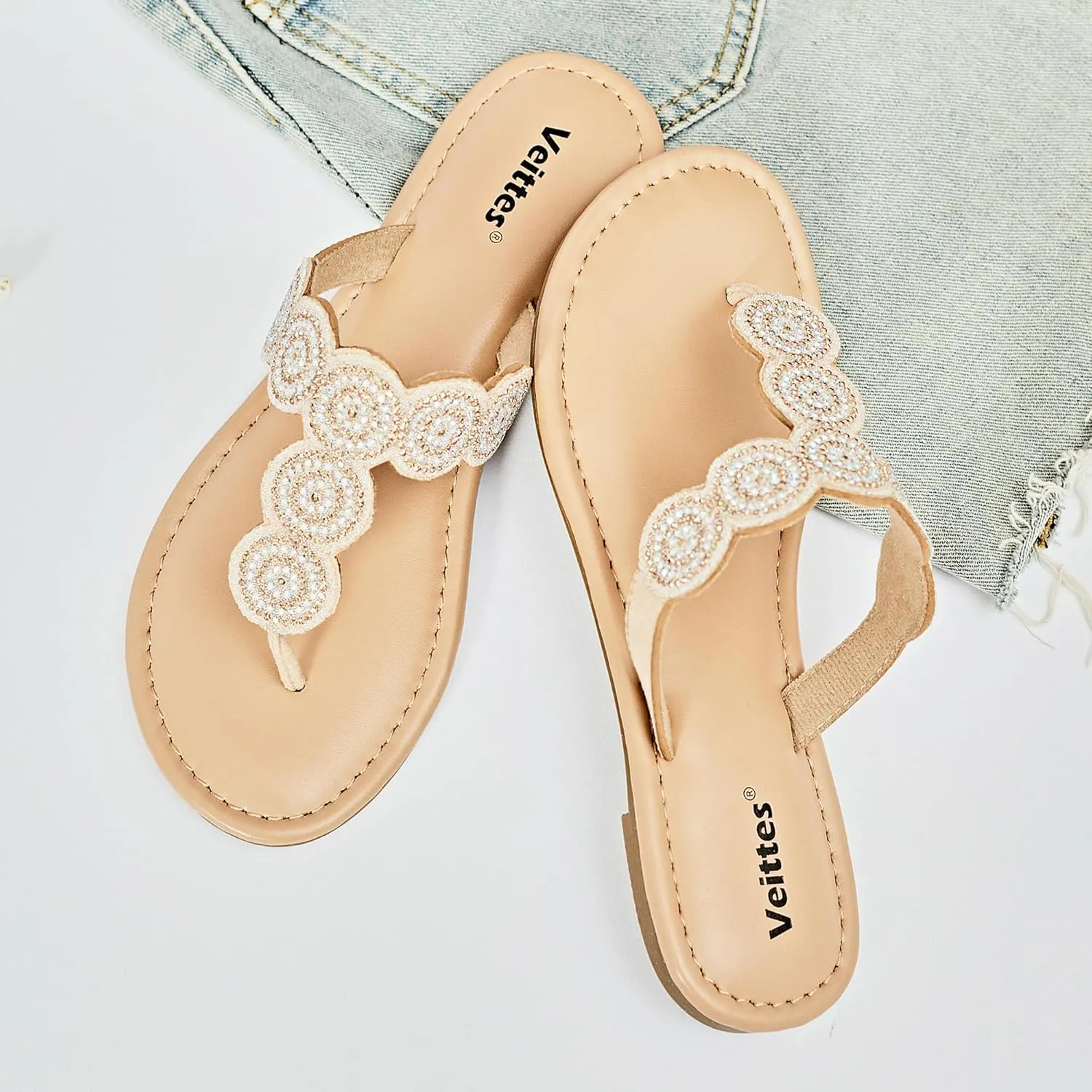 Veittes Women's Flat Slide Sandals - Comfort Casual Criss Cross Flat Summer Shoes.