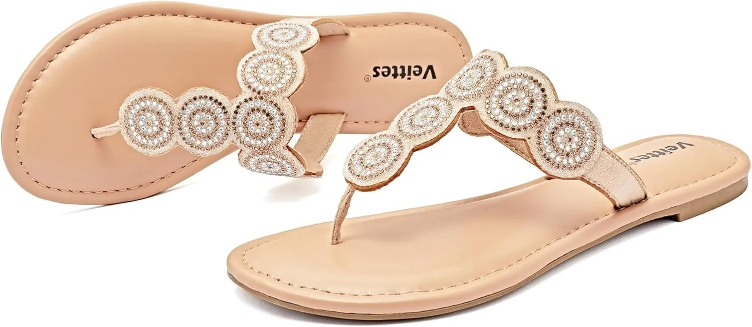 Veittes Women's Flat Slide Sandals - Comfort Casual Criss Cross Flat Summer Shoes.