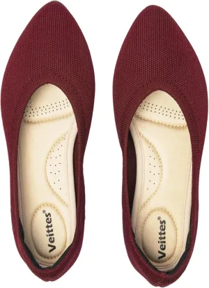 Veittes Women's Wide Width Flats Shoes, Comfortable Breathable Soft Ladies Slip on Knitted Ballet Shoes.