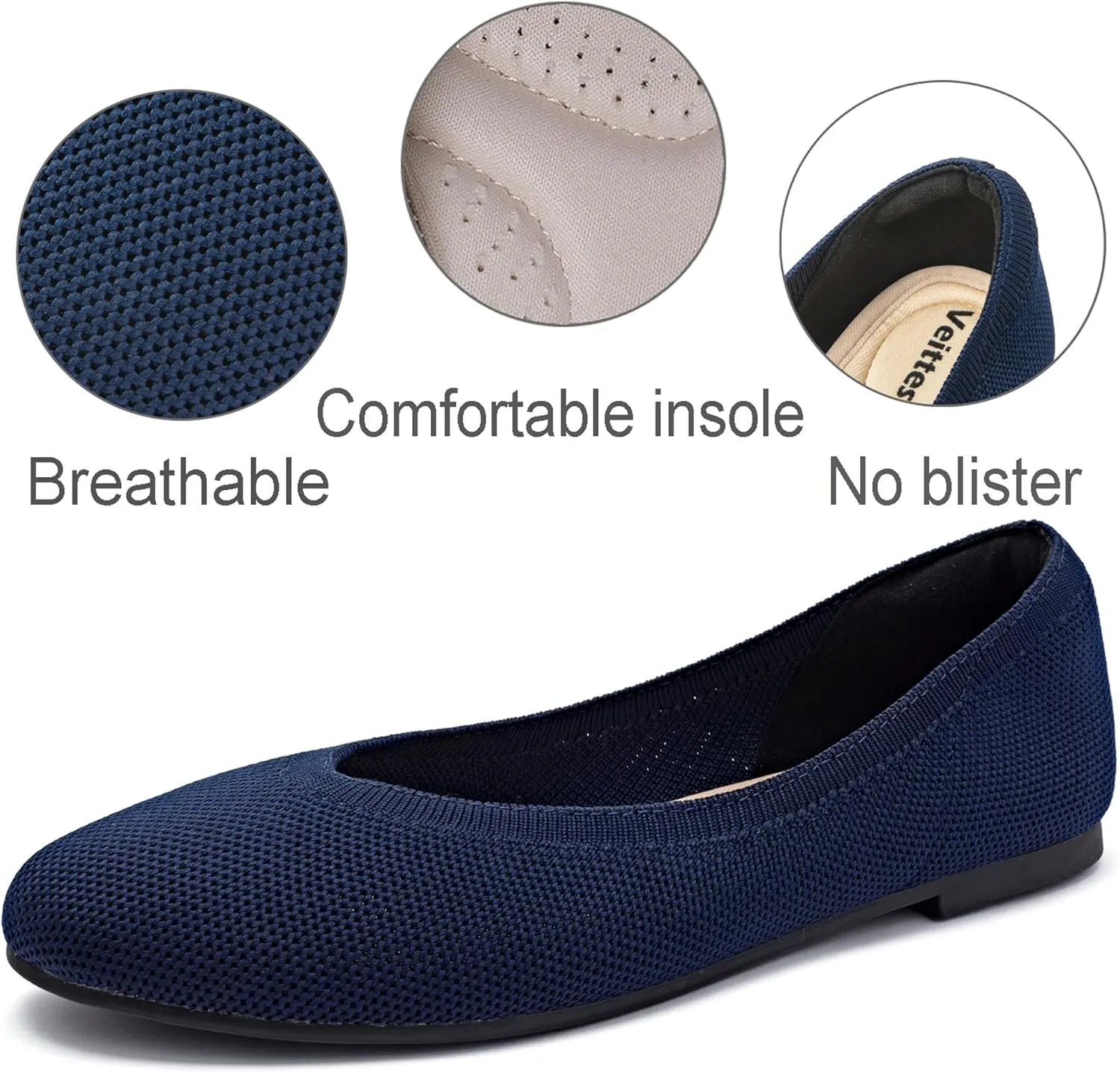 Veittes Women's Wide Width Flats Shoes, Ladies Fashion Comfortable Breathable Office Ballet Flats Shoes.