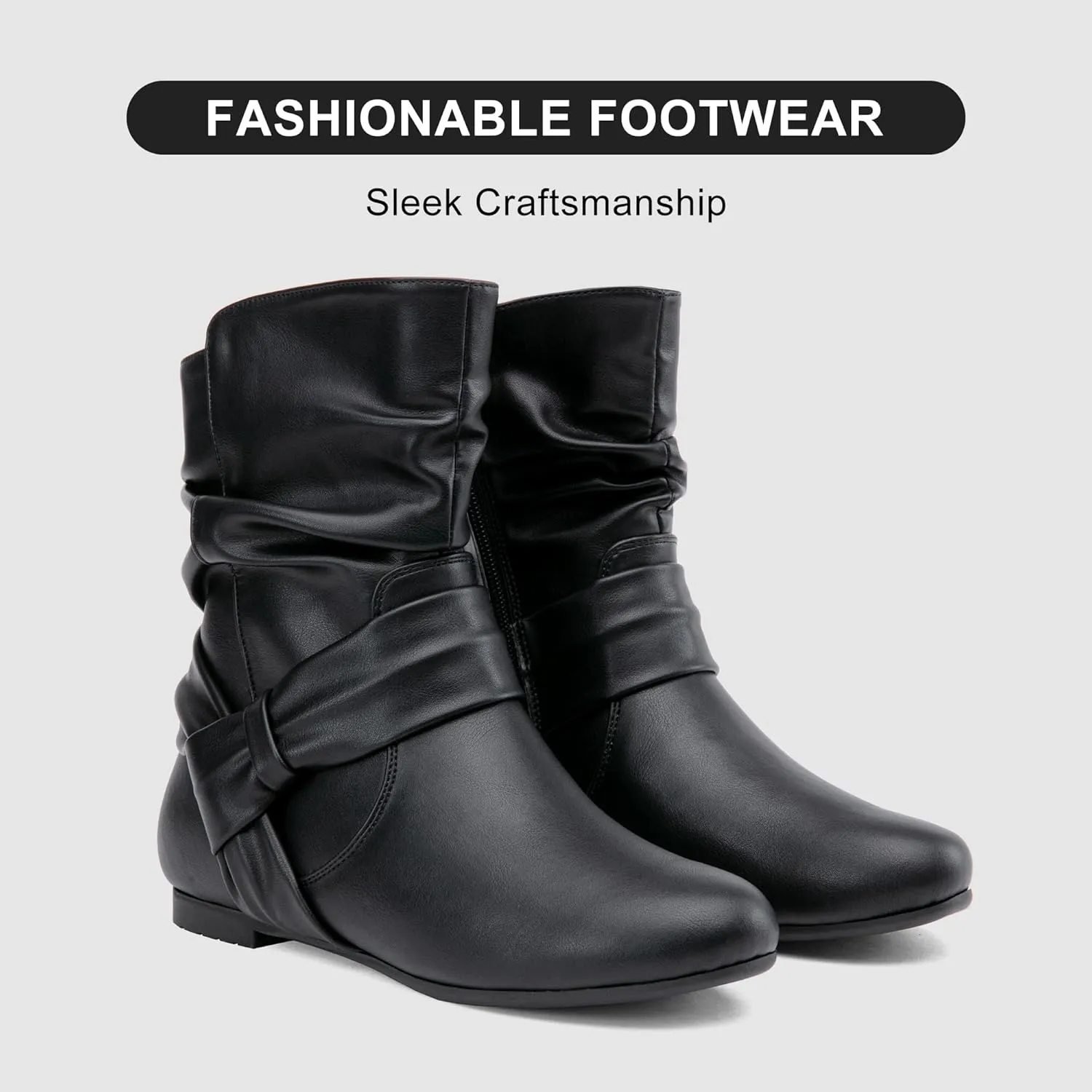Vepose Women's Slouch Ankle Flat Boots Fashion Short Low Heel Zipper 939A Booties