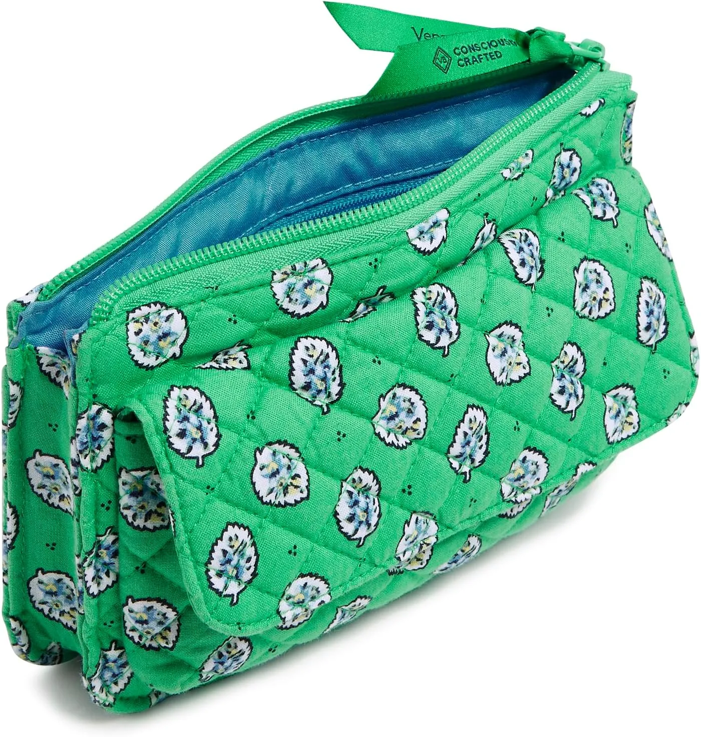 Vera Bradley Cotton Wallet Crossbody Purse with RFID Protection, Garden Green Leaf