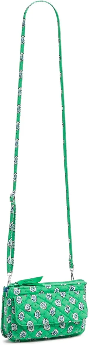 Vera Bradley Cotton Wallet Crossbody Purse with RFID Protection, Garden Green Leaf