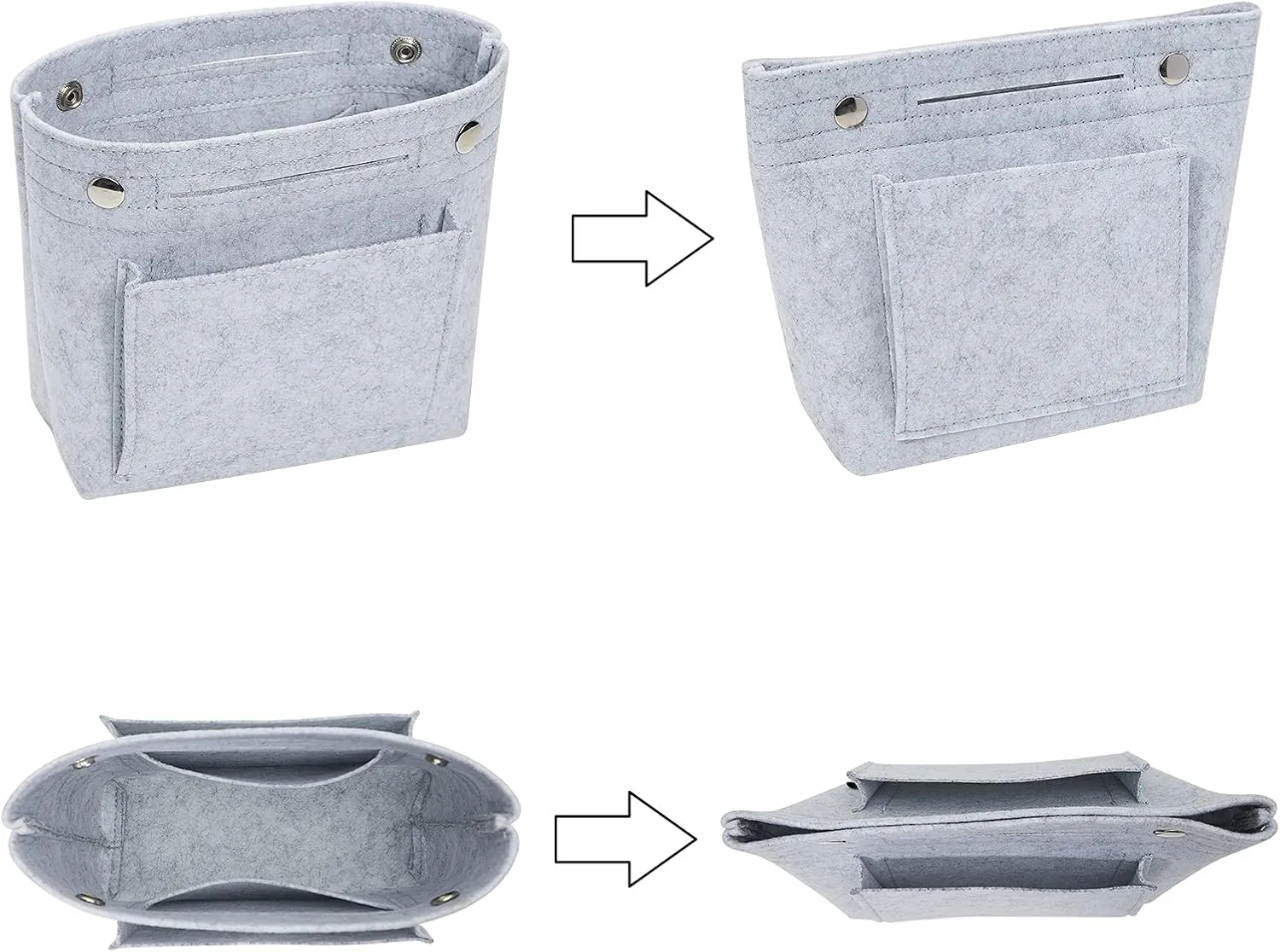 Vercord Mini Slim Small Felt Purse Organizer Insert Inside Handbag Tote Pocketbook for Women Light Grey
