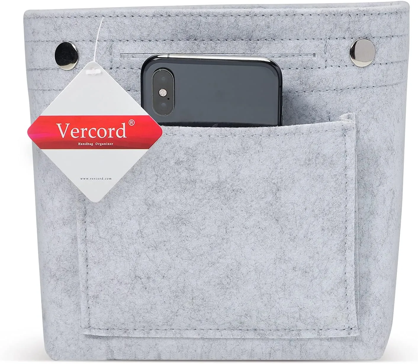 Vercord Mini Slim Small Felt Purse Organizer Insert Inside Handbag Tote Pocketbook for Women Light Grey