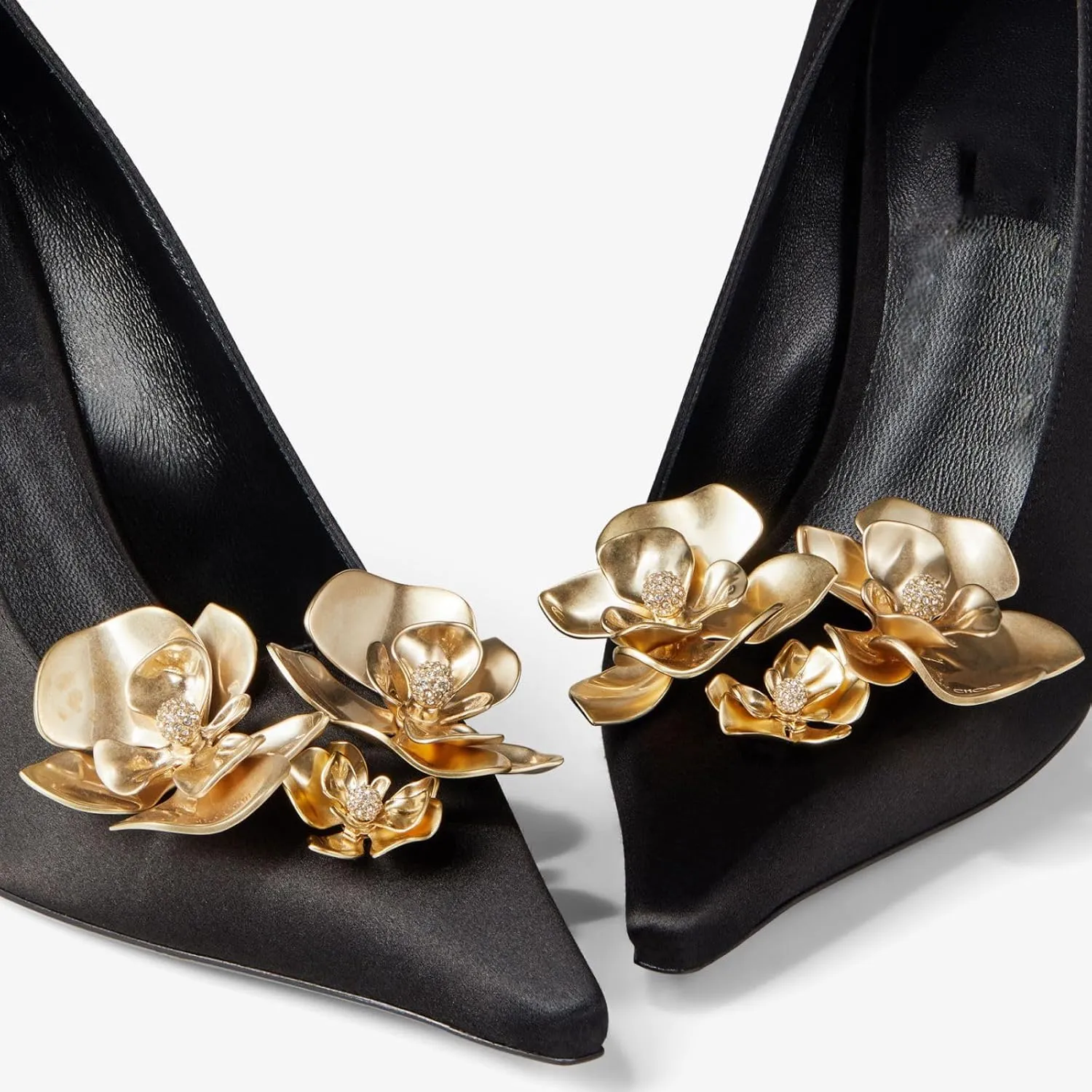 Vertundy Women's Satin Stiletto Pumps with Metal Flowers Classic Pointed Closed Toe High Heels Elegant Dress Shoes