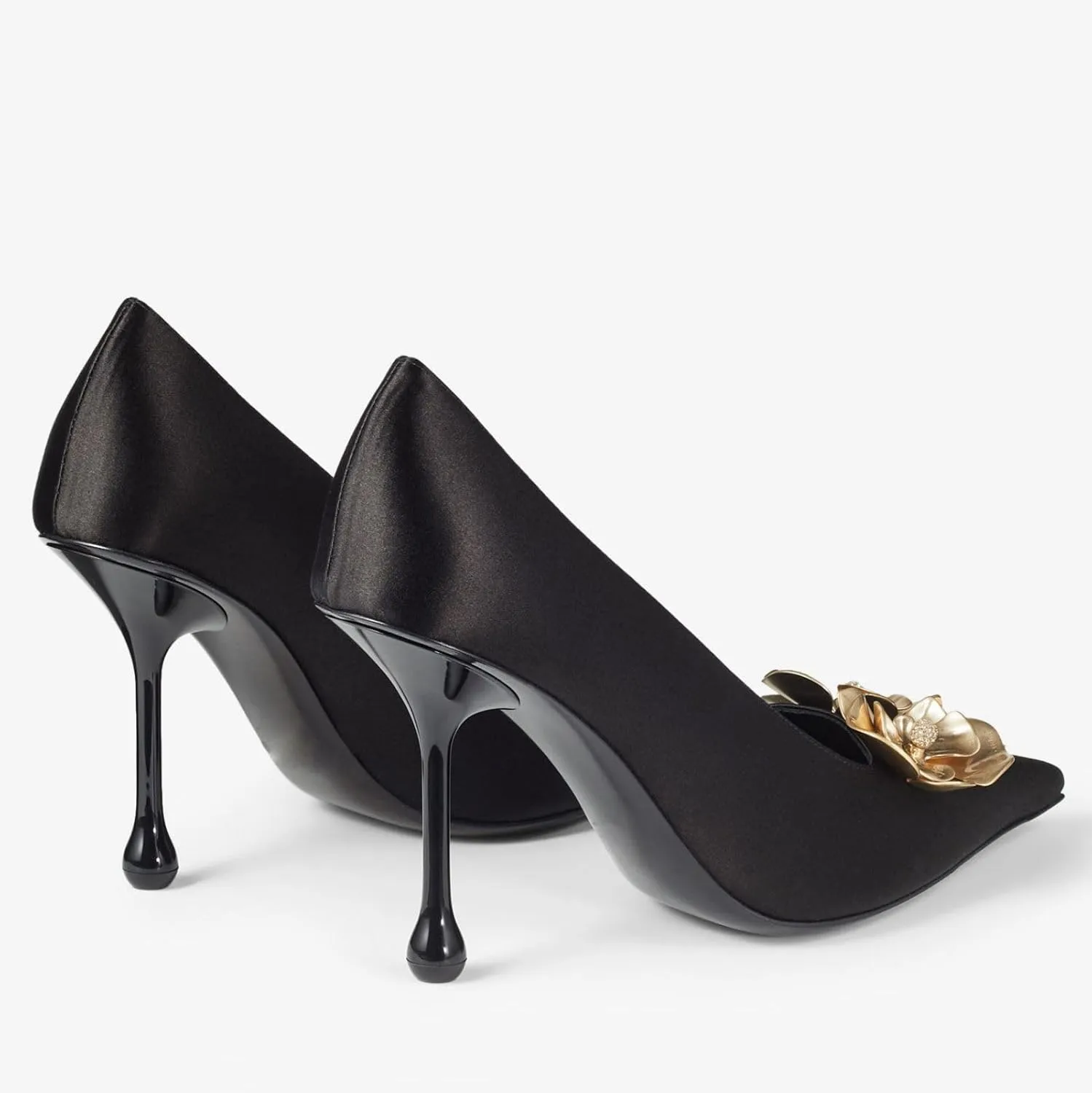 Vertundy Women's Satin Stiletto Pumps with Metal Flowers Classic Pointed Closed Toe High Heels Elegant Dress Shoes