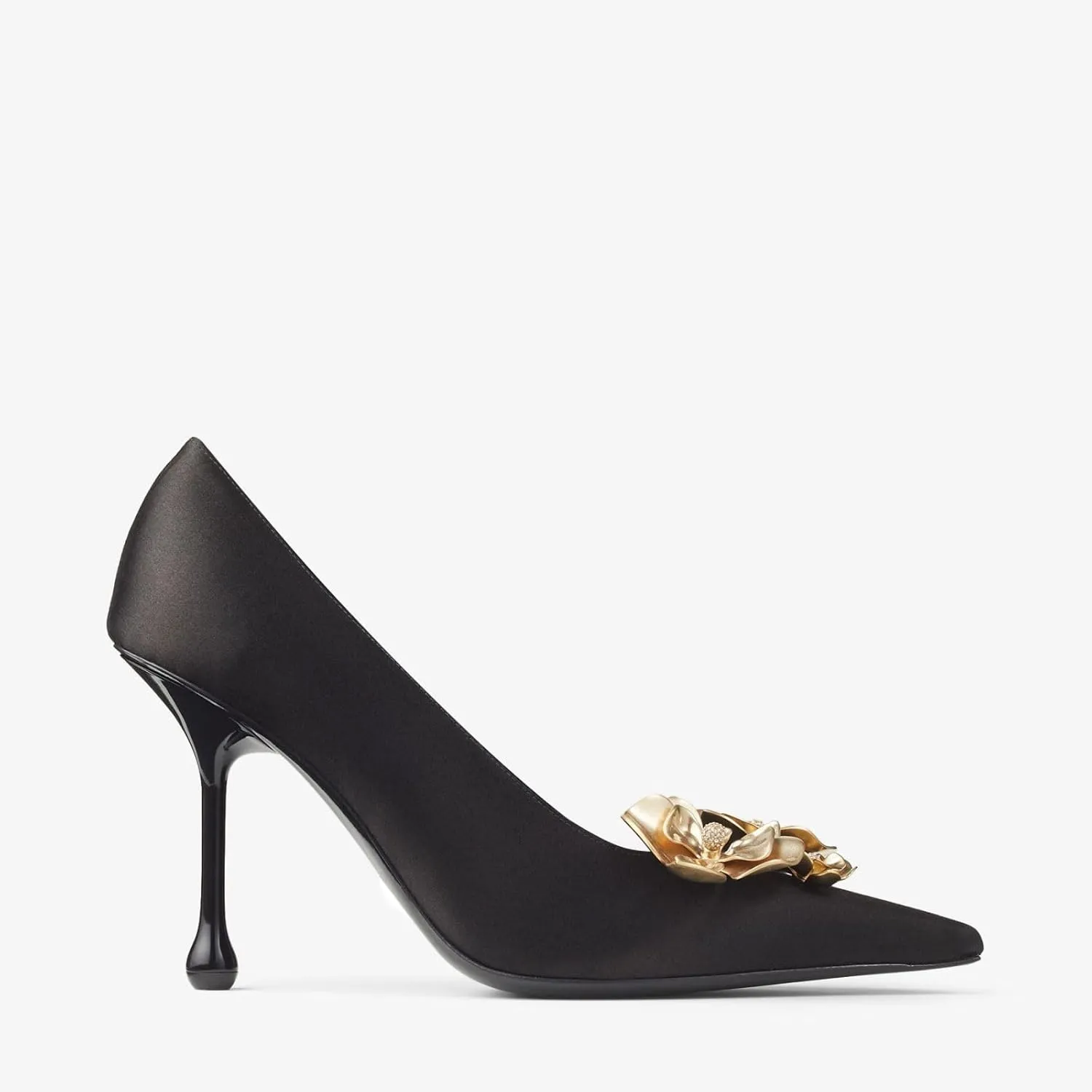 Vertundy Women's Satin Stiletto Pumps with Metal Flowers Classic Pointed Closed Toe High Heels Elegant Dress Shoes
