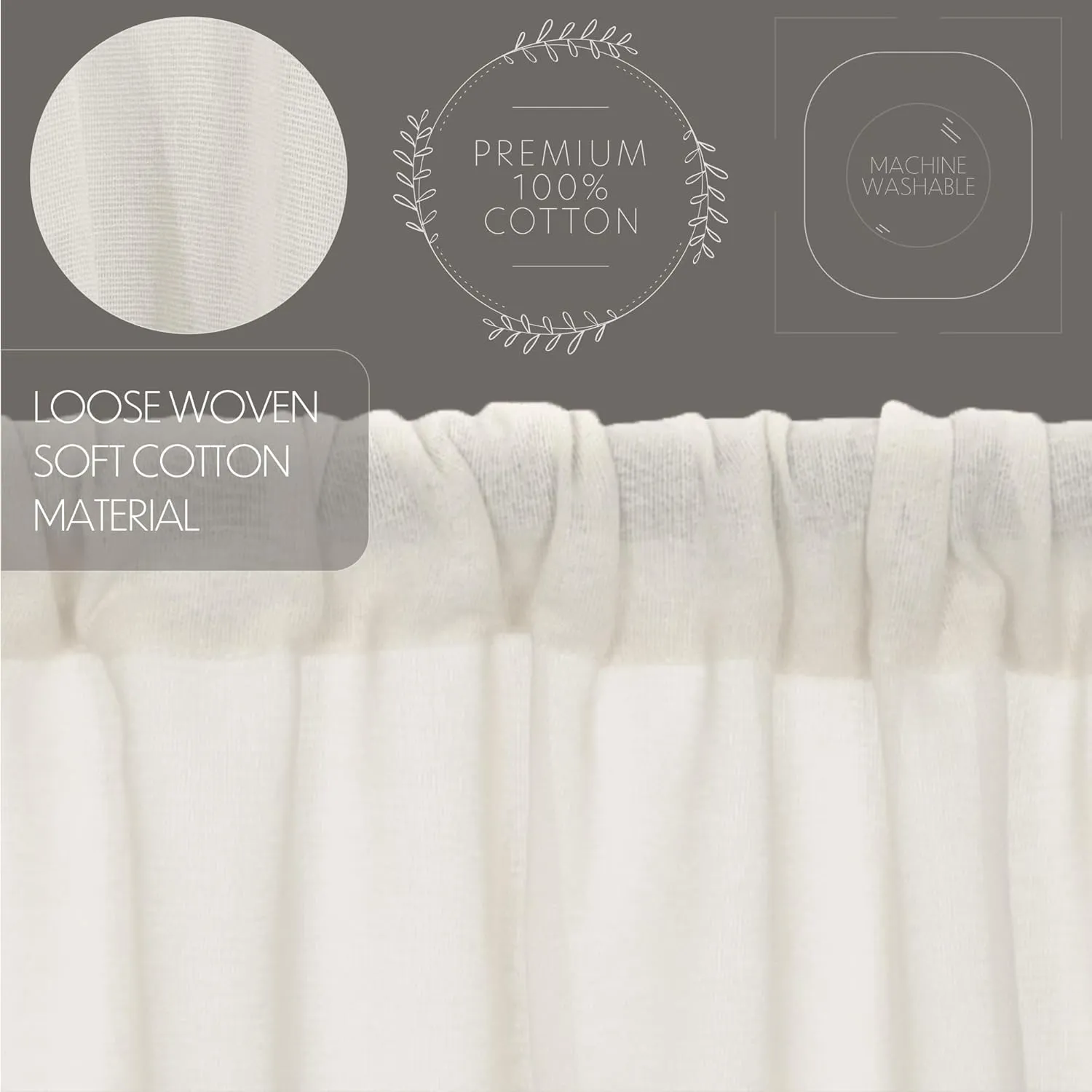 VHC Brands 10763 Tobacco Cloth Antique White Tier Fringed Set of 2 L36xW36