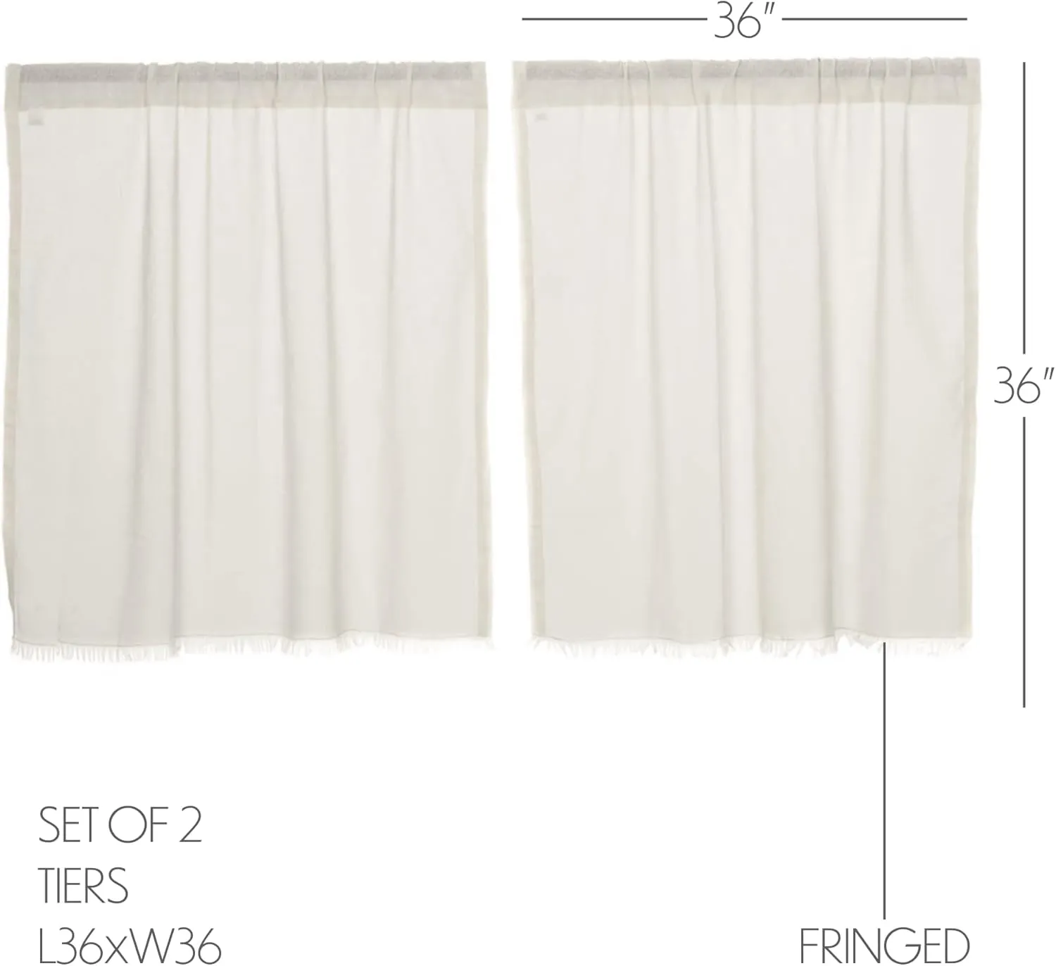 VHC Brands 10763 Tobacco Cloth Antique White Tier Fringed Set of 2 L36xW36