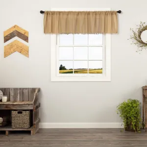 VHC Brands Tobacco Cloth Khaki Fringed Valance Farmhouse Cotton Window Treatment for Your Primitive Country Kitchen or Bathroom 16x72