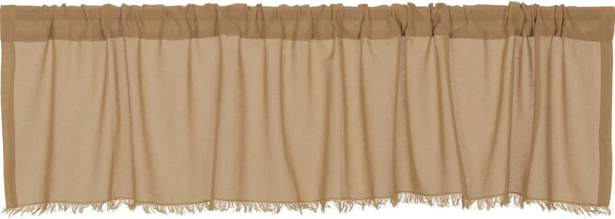 VHC Brands Tobacco Cloth Khaki Fringed Valance Farmhouse Cotton Window Treatment for Your Primitive Country Kitchen or Bathroom 16x72