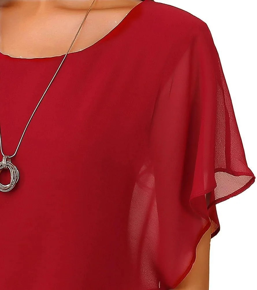 VIISHOW Women's Summer Loose Casual Short Sleeve Chiffon Top T-Shirt Blouse