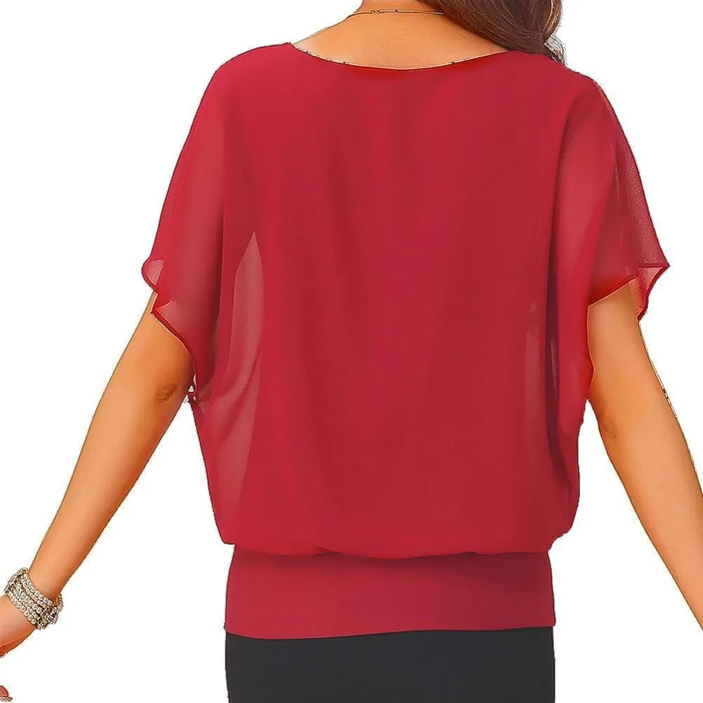 VIISHOW Women's Summer Loose Casual Short Sleeve Chiffon Top T-Shirt Blouse