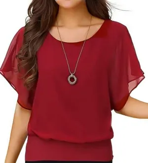 VIISHOW Women's Summer Loose Casual Short Sleeve Chiffon Top T-Shirt Blouse