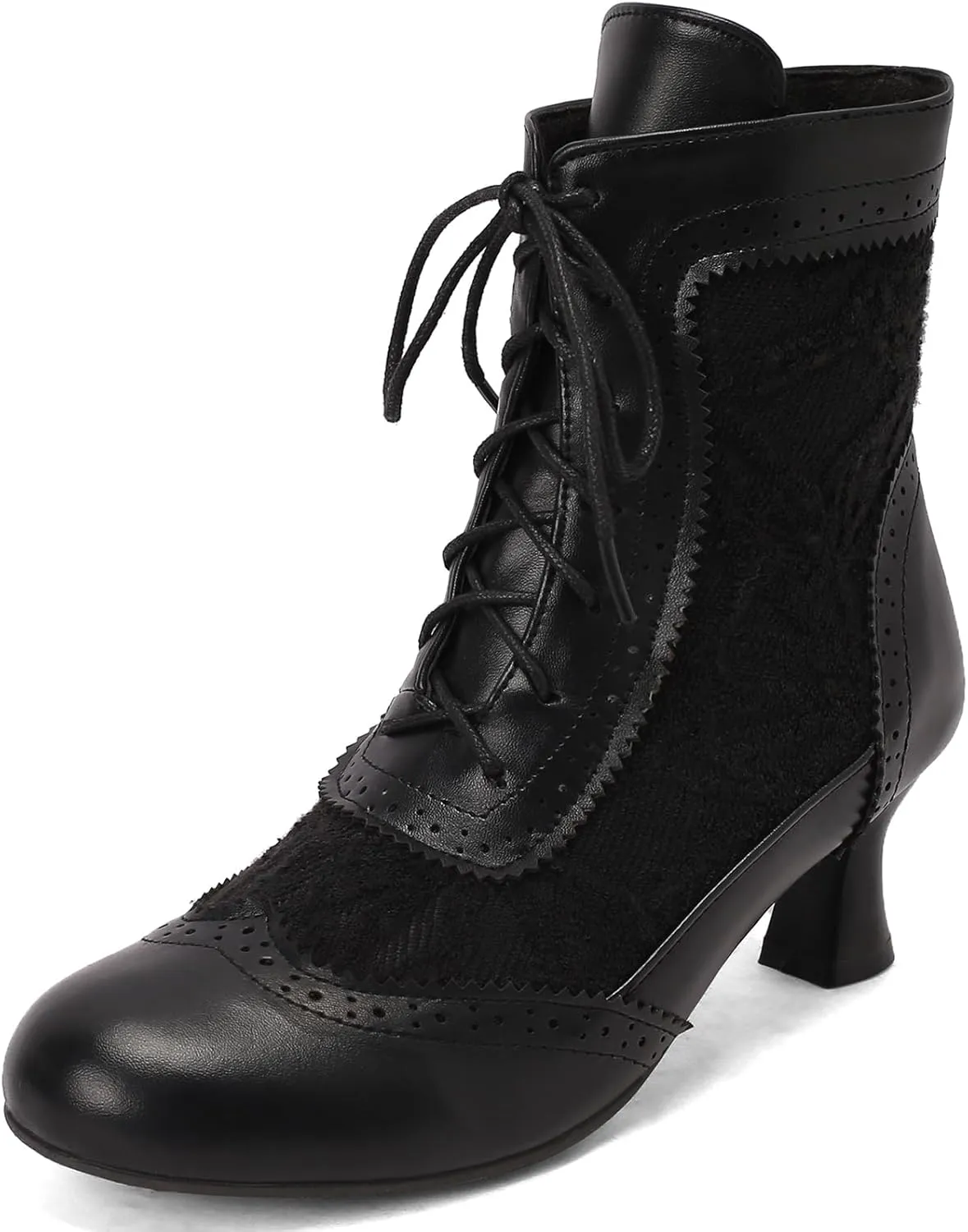 Vintage Victorian Boots for Women Kitten Heel Lace Ruffles Granny Boots Lace Up Ankle-High Booties