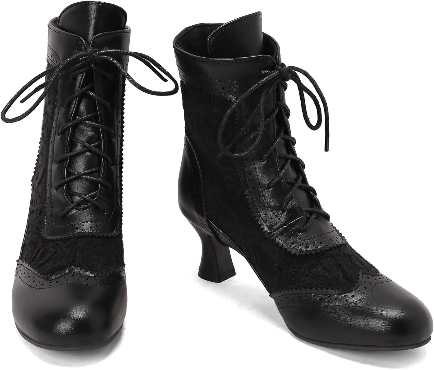 Vintage Victorian Boots for Women Kitten Heel Lace Ruffles Granny Boots Lace Up Ankle-High Booties