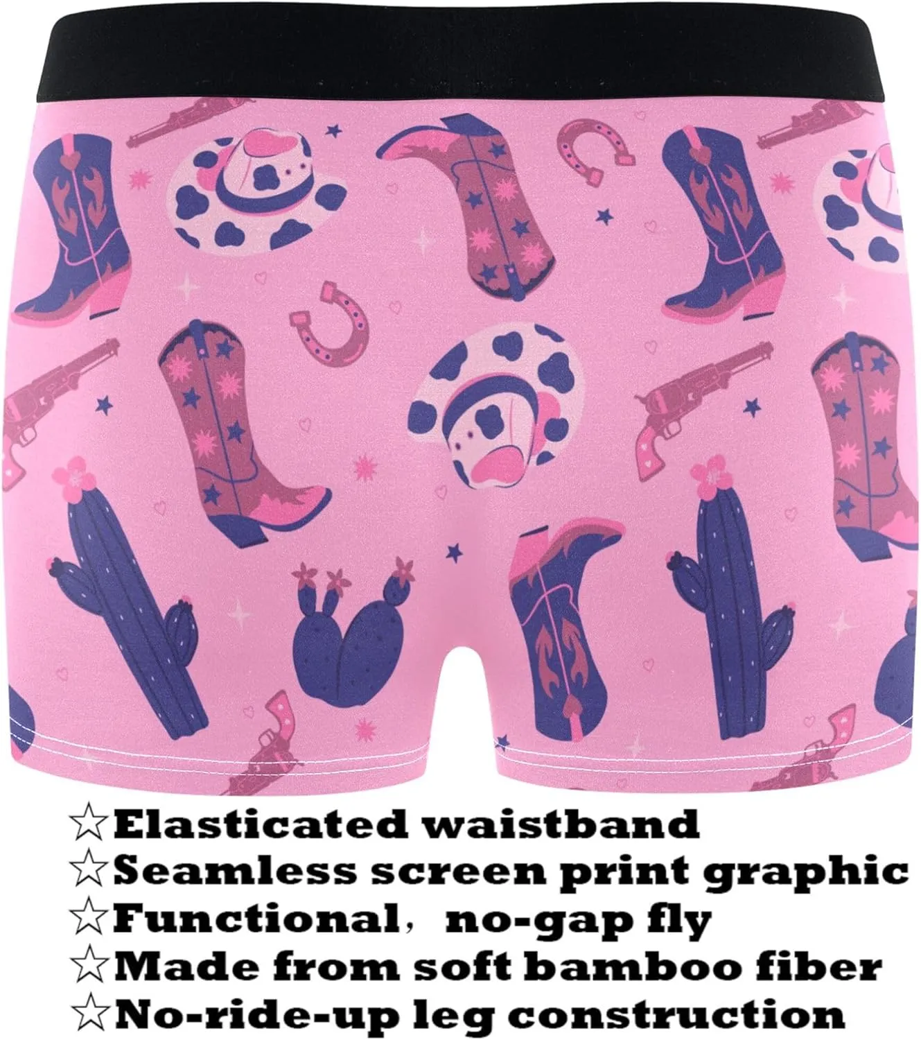 visesunny Men's Boxer Briefs Cowboy Boot Hat Cactus Pistol Breathable Underwear Comfort Stretch Waistband Underpants S-XXL