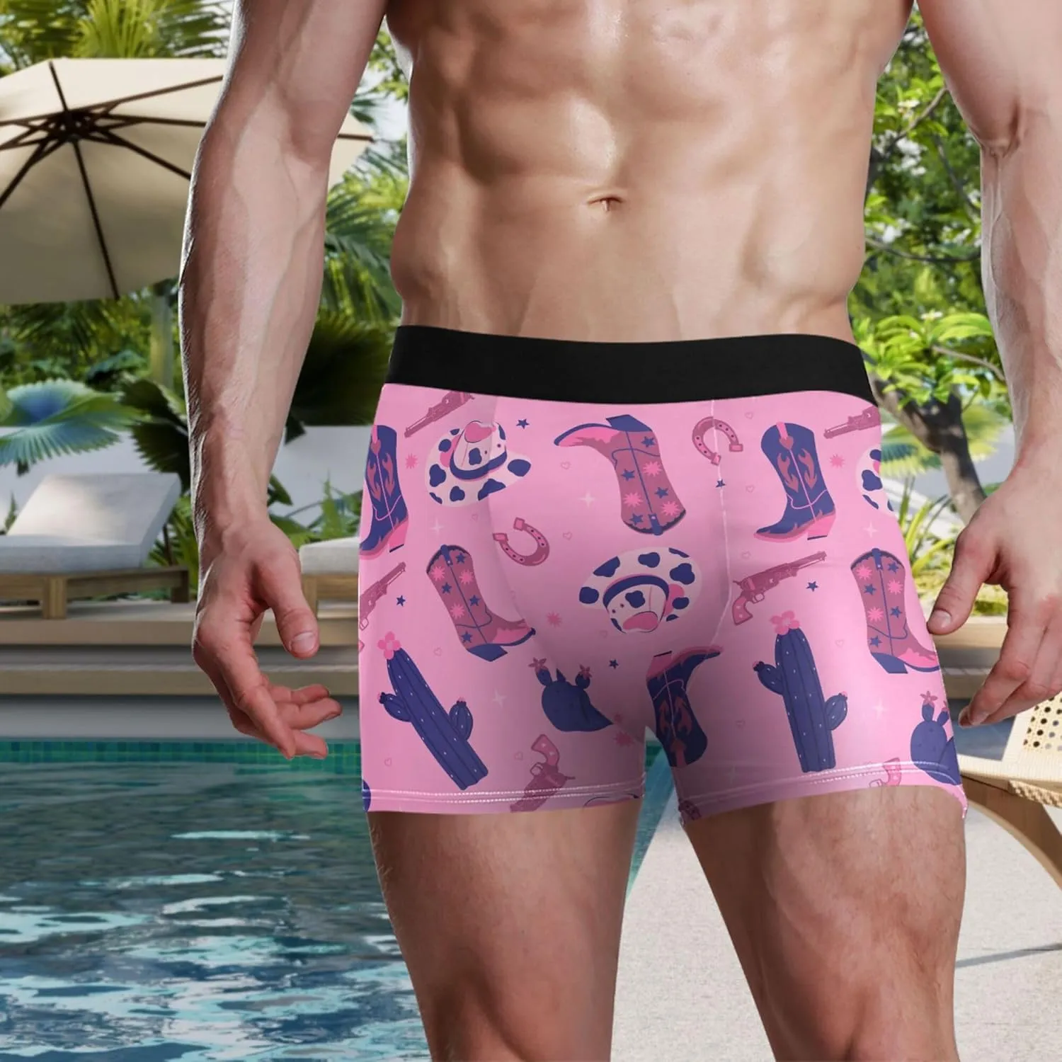 visesunny Men's Boxer Briefs Cowboy Boot Hat Cactus Pistol Breathable Underwear Comfort Stretch Waistband Underpants S-XXL