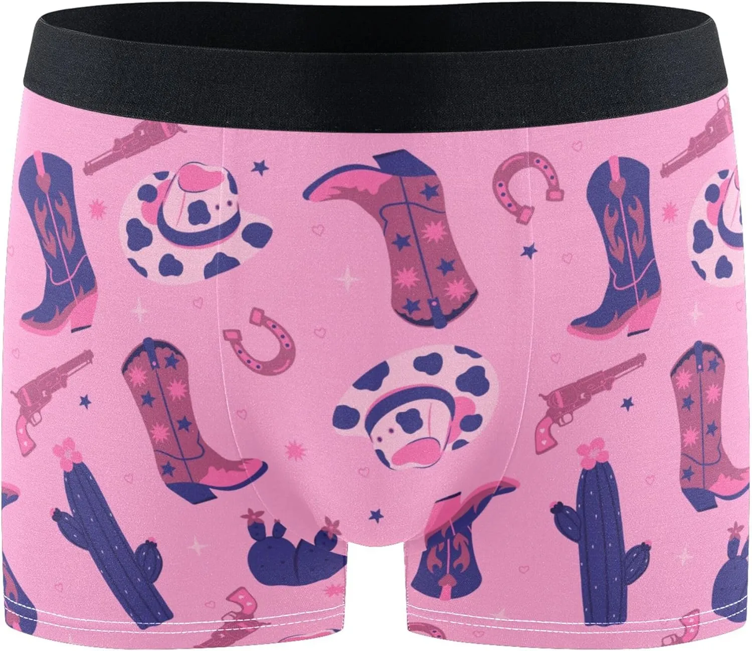 visesunny Men's Boxer Briefs Cowboy Boot Hat Cactus Pistol Breathable Underwear Comfort Stretch Waistband Underpants S-XXL