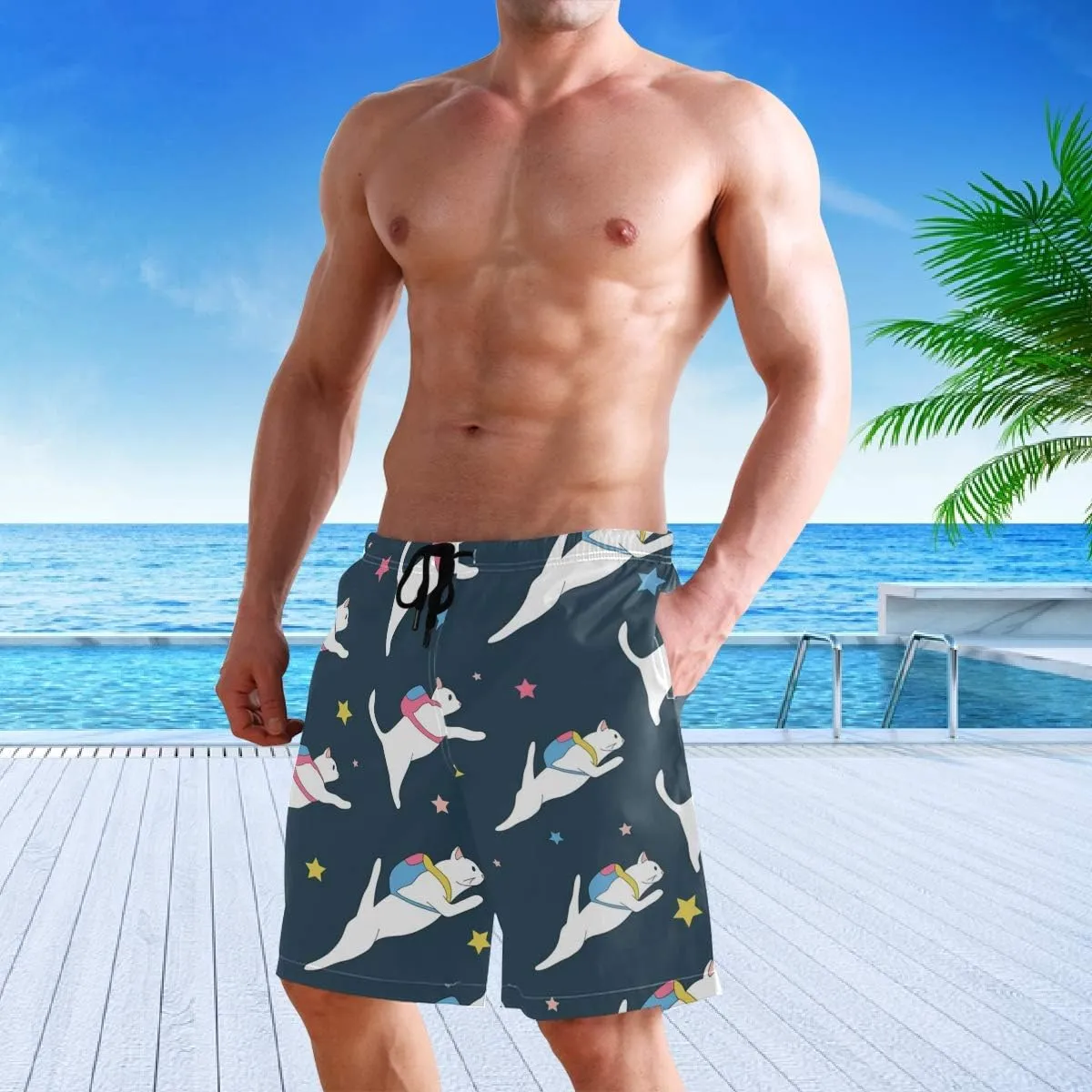 visesunny Stylish Mens Swim Trunks Quick Dry Beachwear Sports Swim Board Shorts Holiday Party Bathing Suits