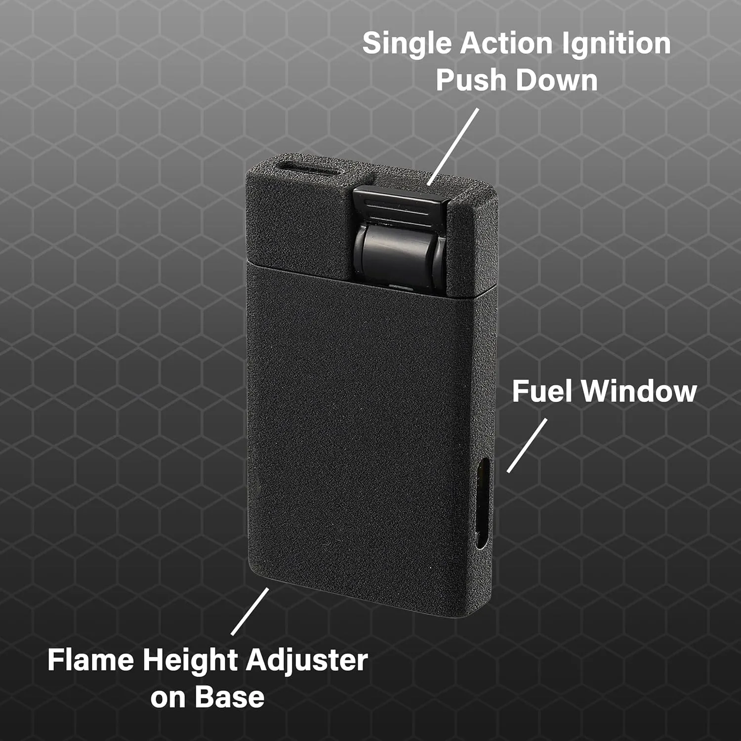 Visol Flatso Torch Lighter - Flat Flame, Refillable Gas Butane Lighter, Windproof, Adjustable Flame (Black Crackle)
