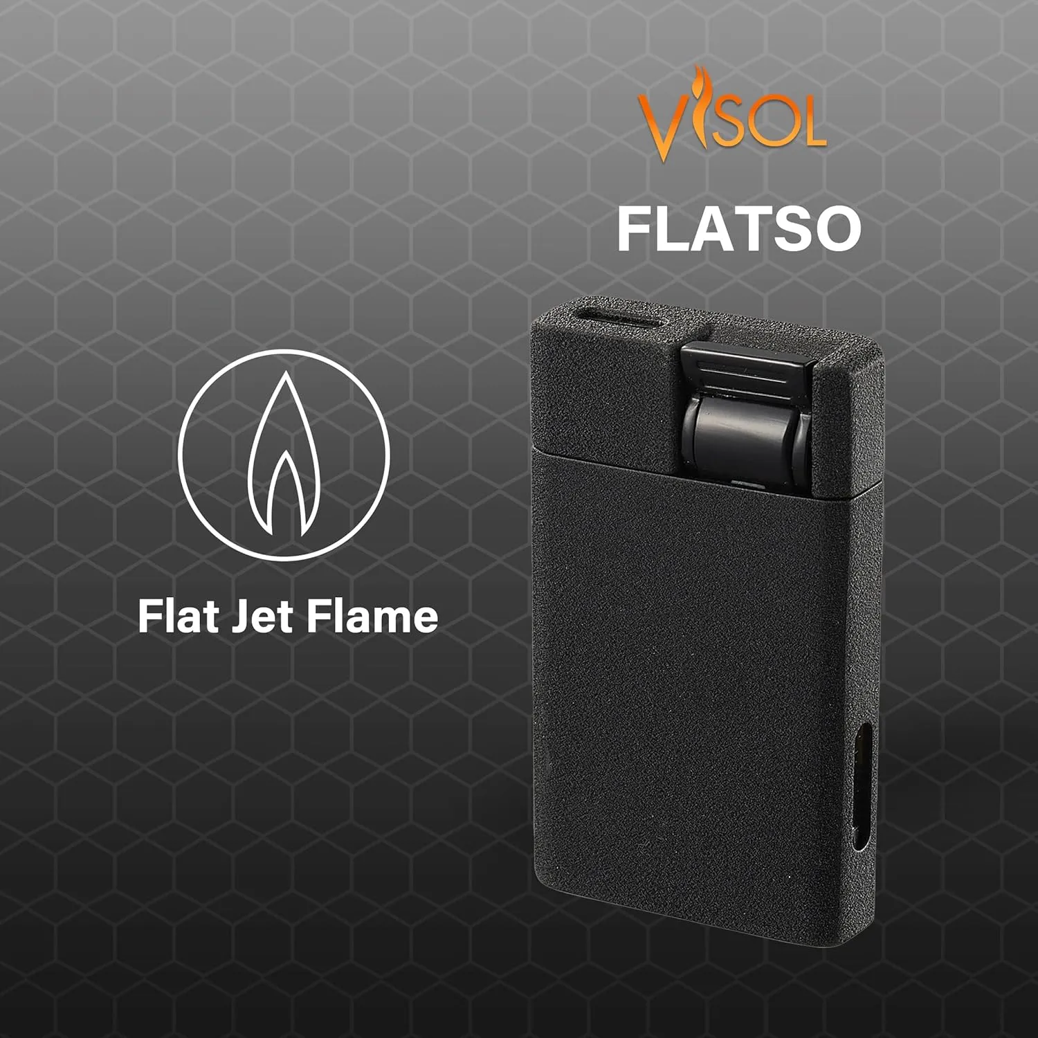 Visol Flatso Torch Lighter - Flat Flame, Refillable Gas Butane Lighter, Windproof, Adjustable Flame (Black Crackle)