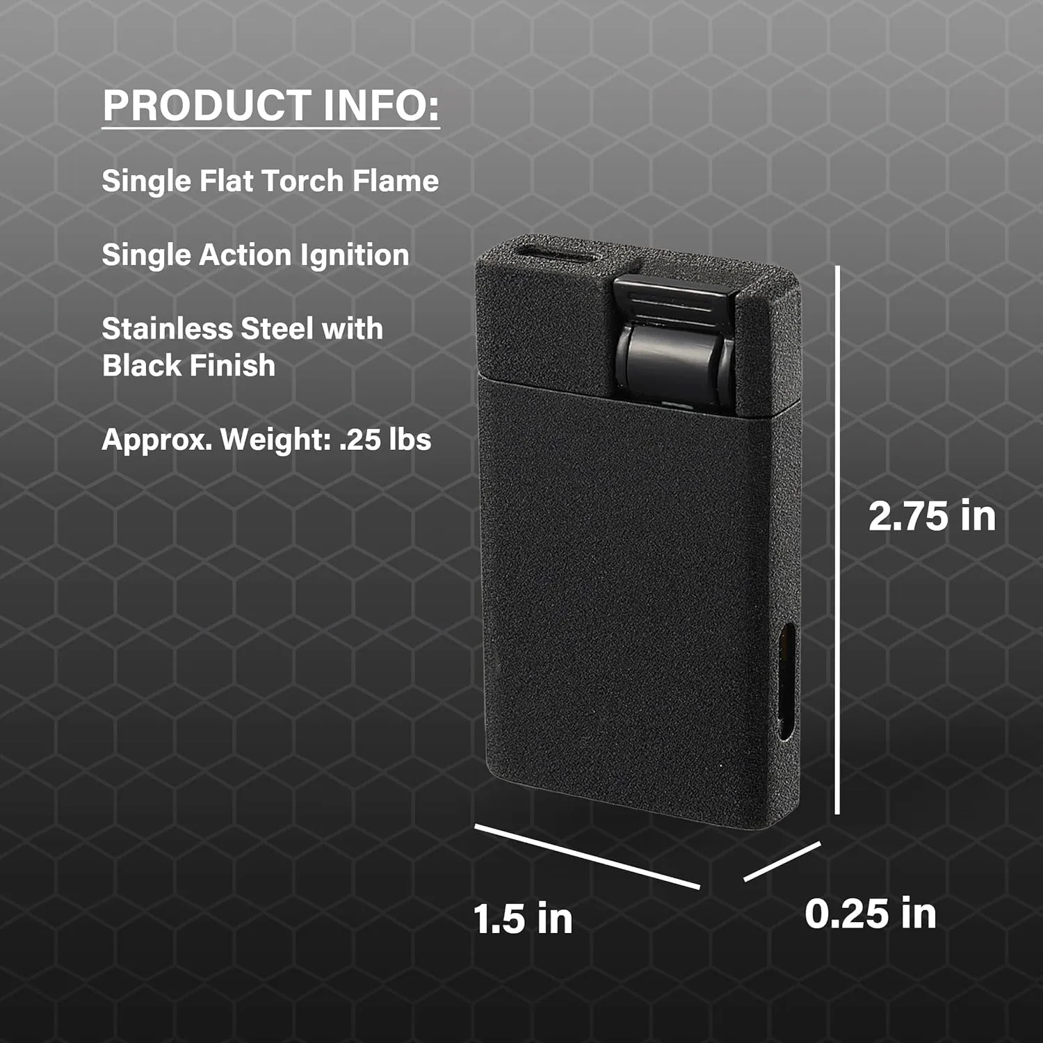 Visol Flatso Torch Lighter - Flat Flame, Refillable Gas Butane Lighter, Windproof, Adjustable Flame (Black Crackle)