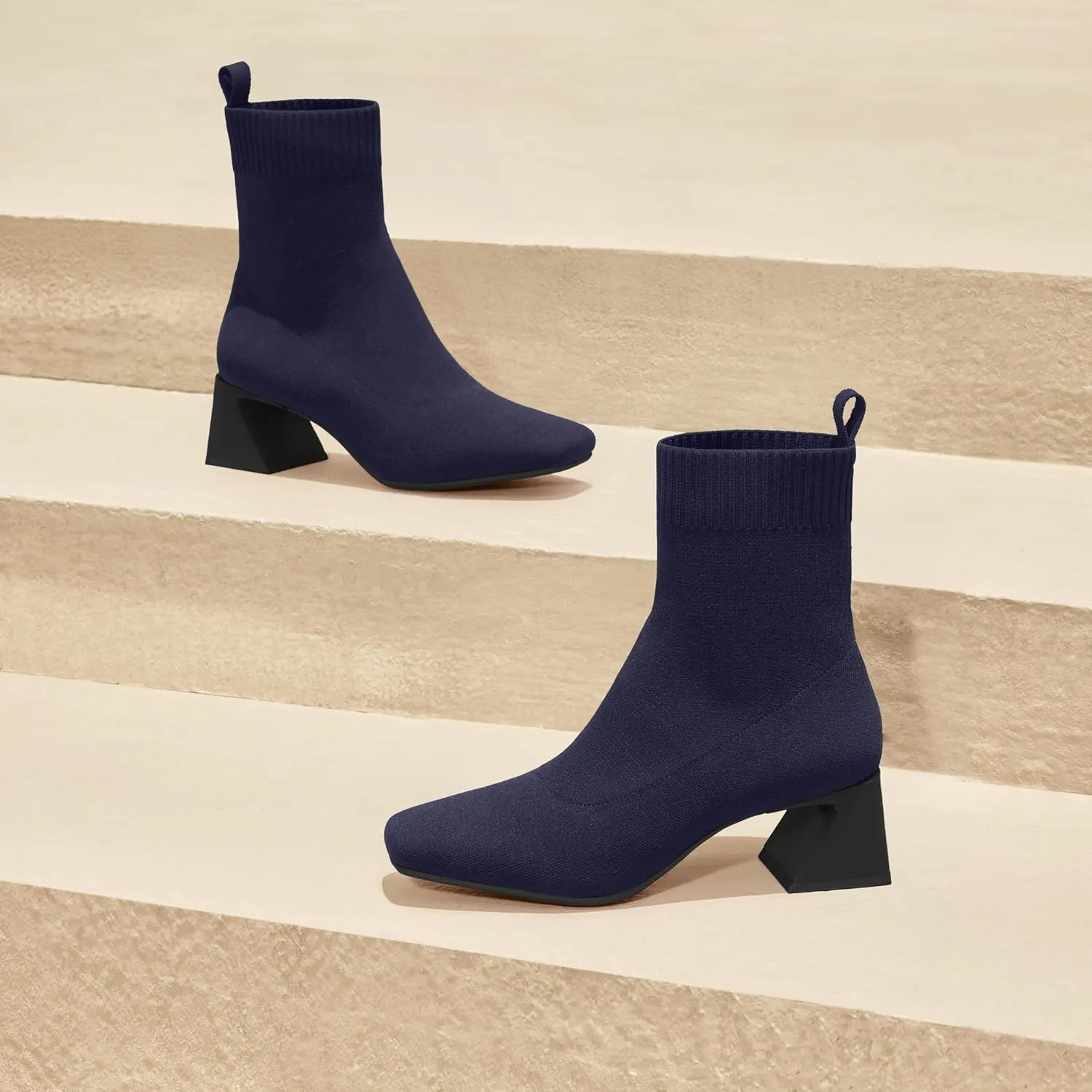 VIVAIA Regina Pro Women's High Heels Ankle Boots Slip on Square Toe Ankle Booties 2.2'' Mid-High Chunky Heel Booties Lady Dress Short Winter Fall Boots
