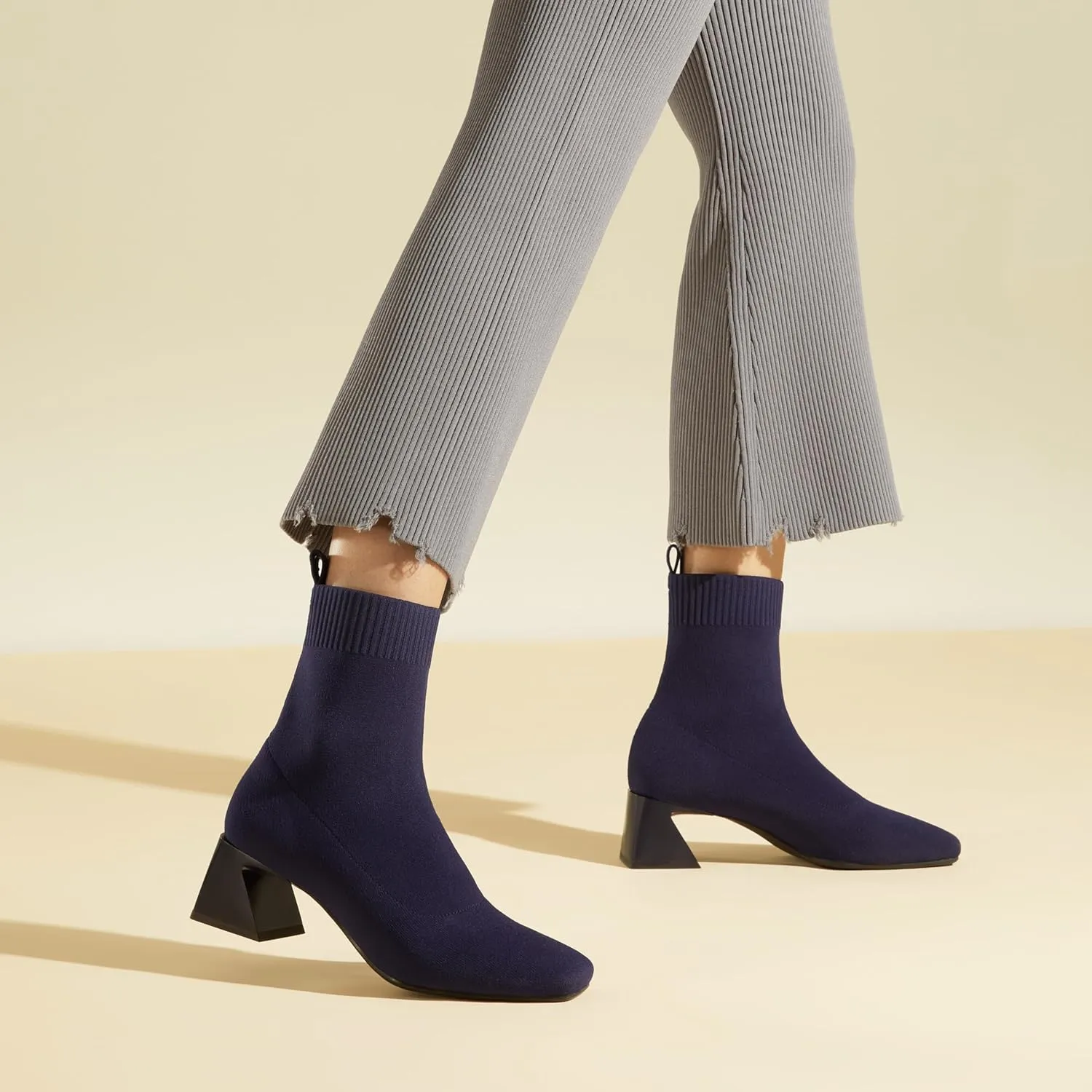 VIVAIA Regina Pro Women's High Heels Ankle Boots Slip on Square Toe Ankle Booties 2.2'' Mid-High Chunky Heel Booties Lady Dress Short Winter Fall Boots