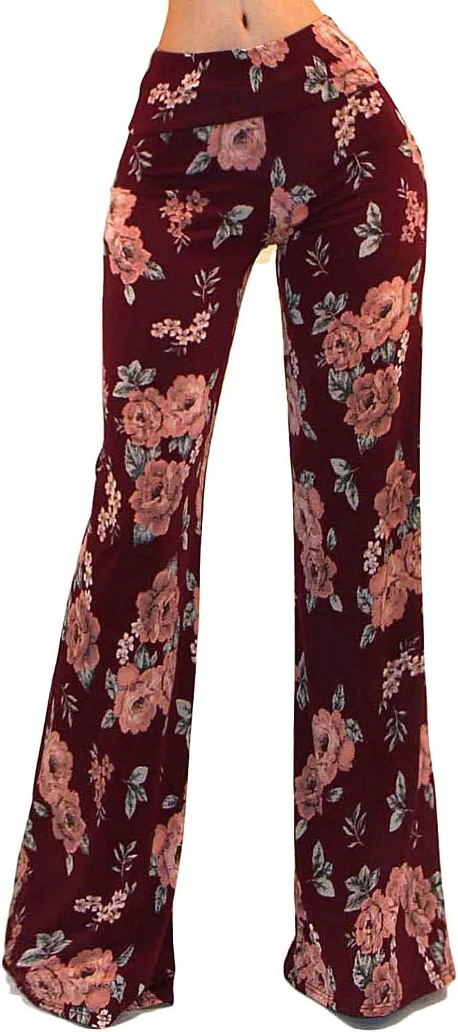 Vivicastle Women's USA Fold Over High Waist Wide Leg Long Palazzo Pants