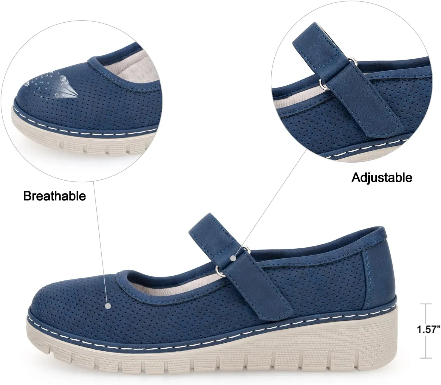 VJH confort Women s Mary Jane Flats, Breathable Comfort Round Toe Low Heel Slip-on Light Weight Walking Shoes