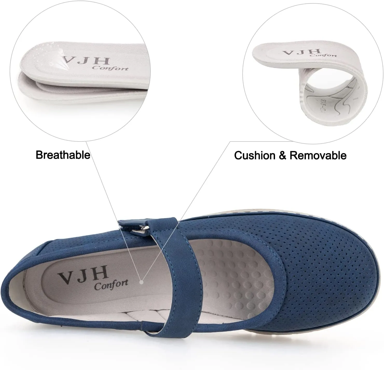 VJH confort Women s Mary Jane Flats, Breathable Comfort Round Toe Low Heel Slip-on Light Weight Walking Shoes