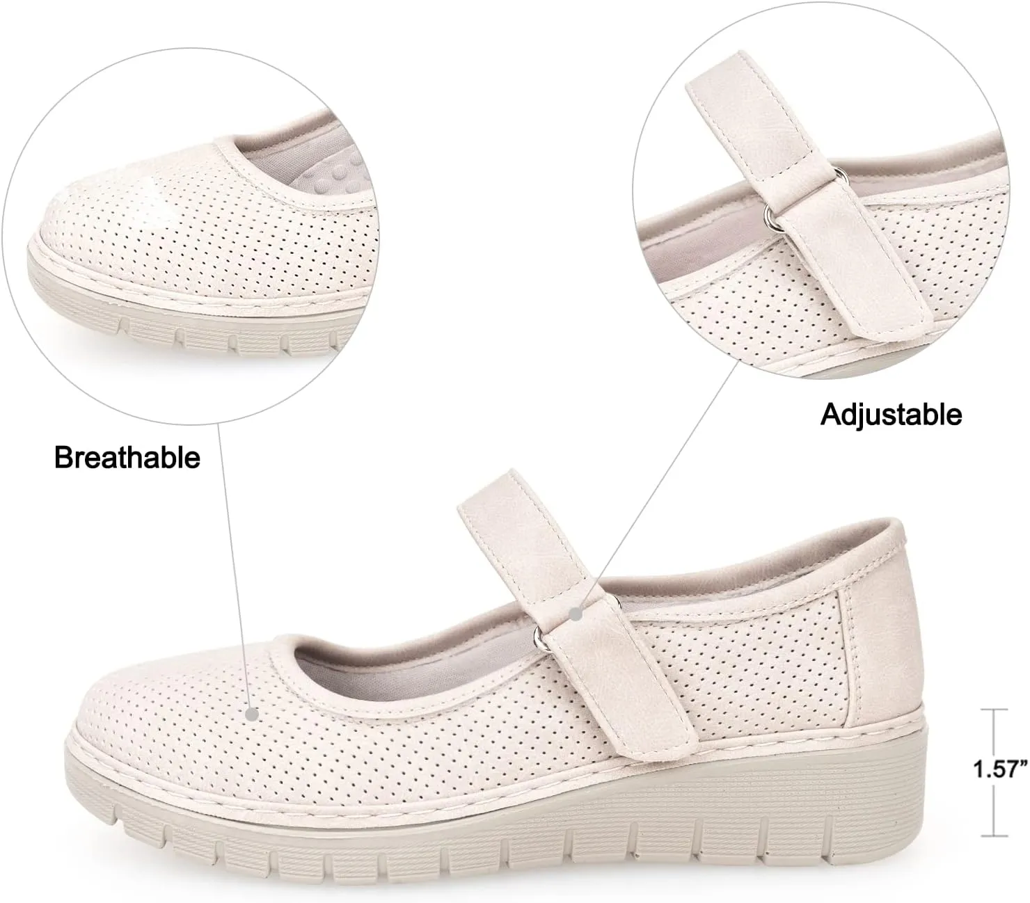 VJH confort Women s Mary Jane Flats, Breathable Comfort Round Toe Low Heel Slip-on Light Weight Walking Shoes