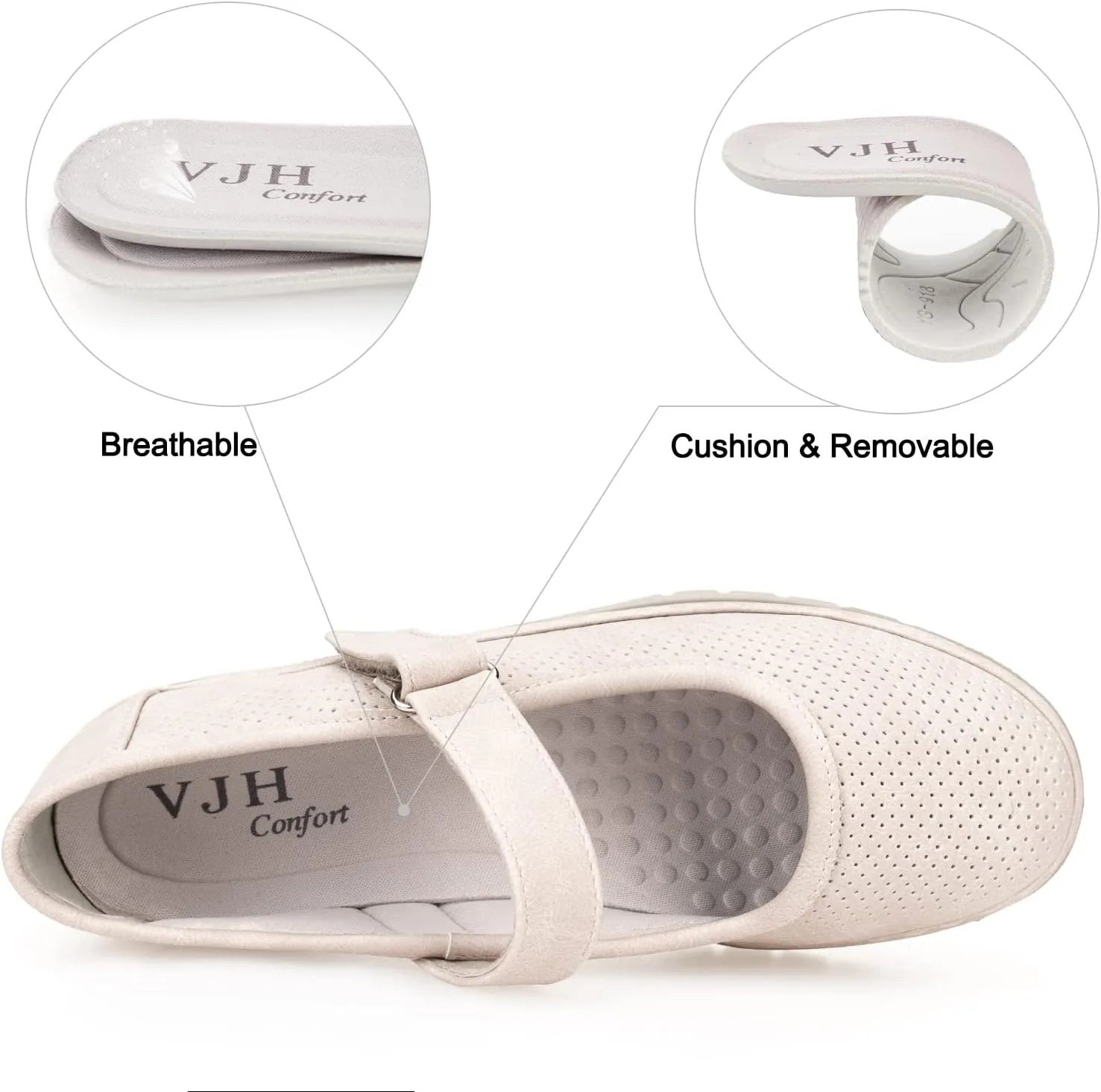 VJH confort Women s Mary Jane Flats, Breathable Comfort Round Toe Low Heel Slip-on Light Weight Walking Shoes