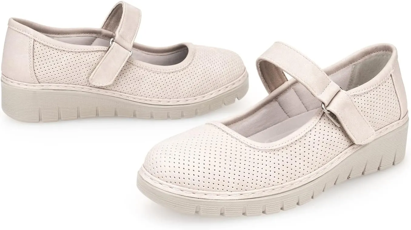 VJH confort Women s Mary Jane Flats, Breathable Comfort Round Toe Low Heel Slip-on Light Weight Walking Shoes