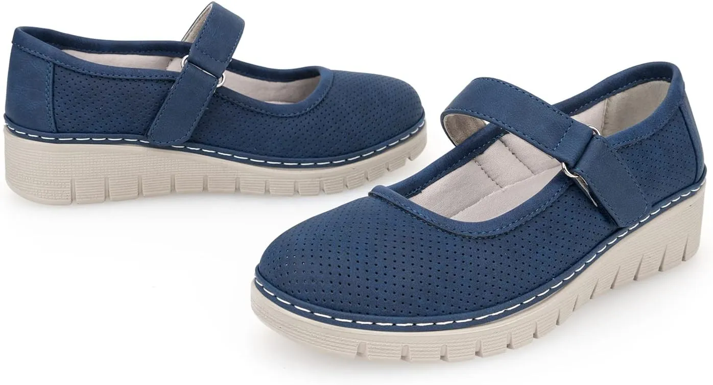 VJH confort Women s Mary Jane Flats, Breathable Comfort Round Toe Low Heel Slip-on Light Weight Walking Shoes