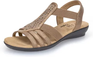 VJH confort Women's Flat Sandals, Comfort Elastic Slip-on Light Weight Slingback Casual Walking Sandals with Rhinestone
