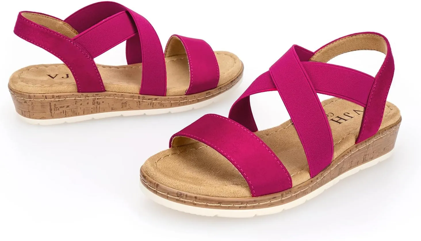 VJH confort Women's Flat sandals, Comfort Slip-on Elastic ankle strap Slingback Light Weight Casual Walking Sandals