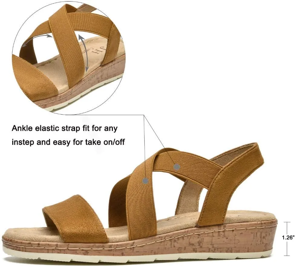 VJH confort Women's Flat sandals, Comfort Slip-on Elastic ankle strap Slingback Light Weight Casual Walking Sandals