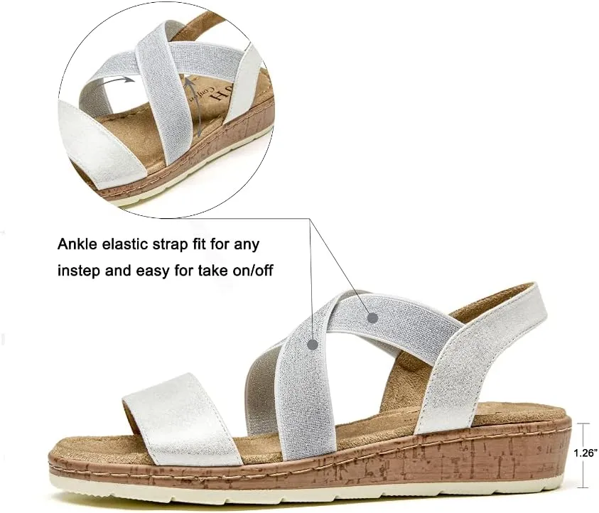 VJH confort Women's Flat sandals, Comfort Slip-on Elastic ankle strap Slingback Light Weight Casual Walking Sandals