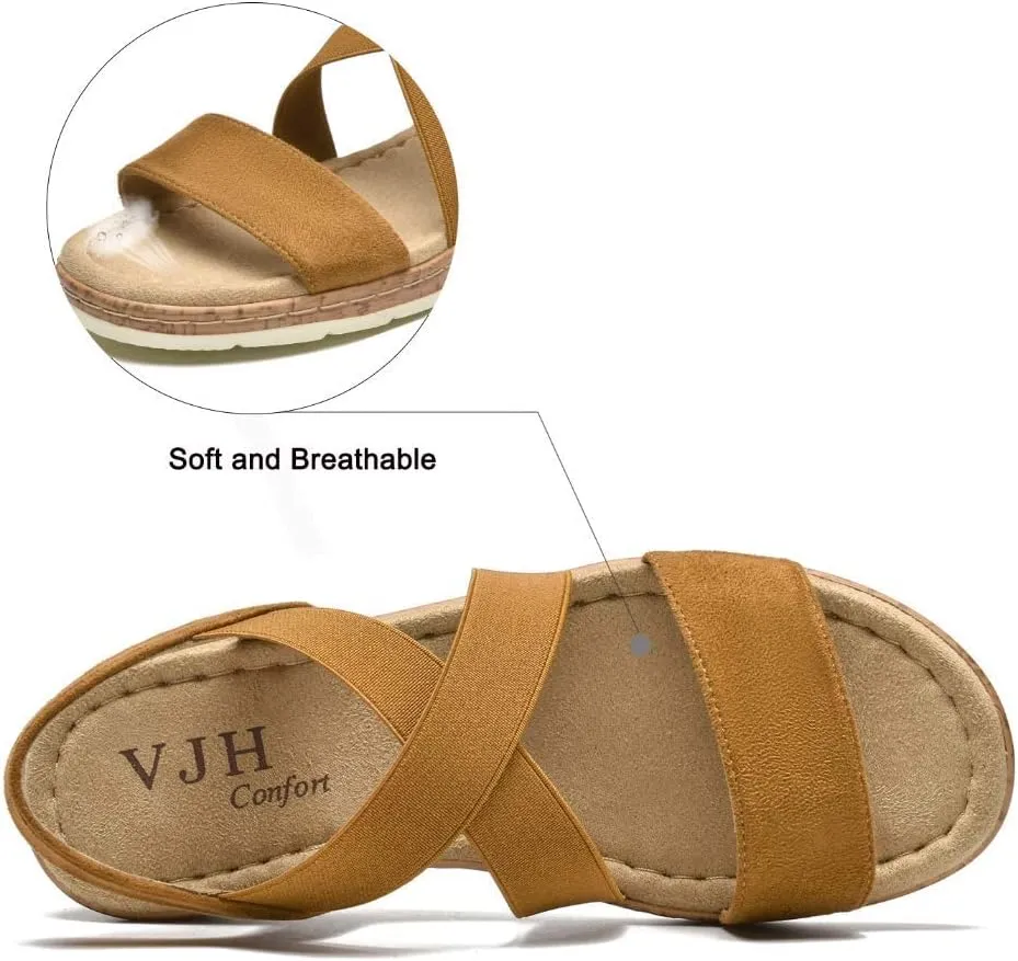 VJH confort Women's Flat sandals, Comfort Slip-on Elastic ankle strap Slingback Light Weight Casual Walking Sandals