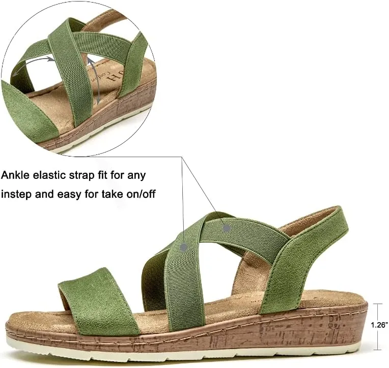 VJH confort Women's Flat sandals, Comfort Slip-on Elastic ankle strap Slingback Light Weight Casual Walking Sandals