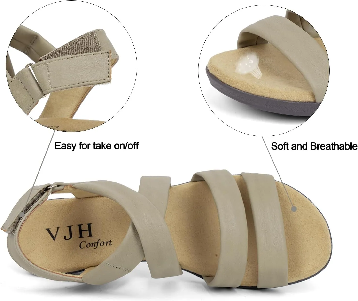 VJH confort Women’s Flat Sandals, Soft Straps Slip-on Open Toe Light Weight Elastic Slingback Comfort Casual Walking Sandals