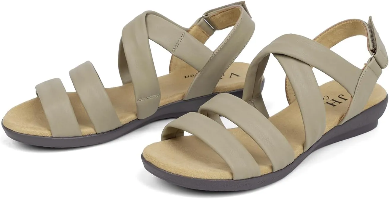 VJH confort Women’s Flat Sandals, Soft Straps Slip-on Open Toe Light Weight Elastic Slingback Comfort Casual Walking Sandals
