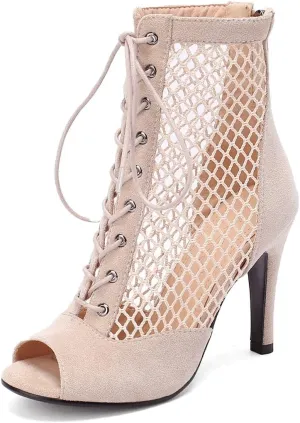 VOKLIN Women's Peep Toe Stilettos High Heel Sandals Fashion Sexy Lace Up Zip Dress Pump Shoes Ankle Booties